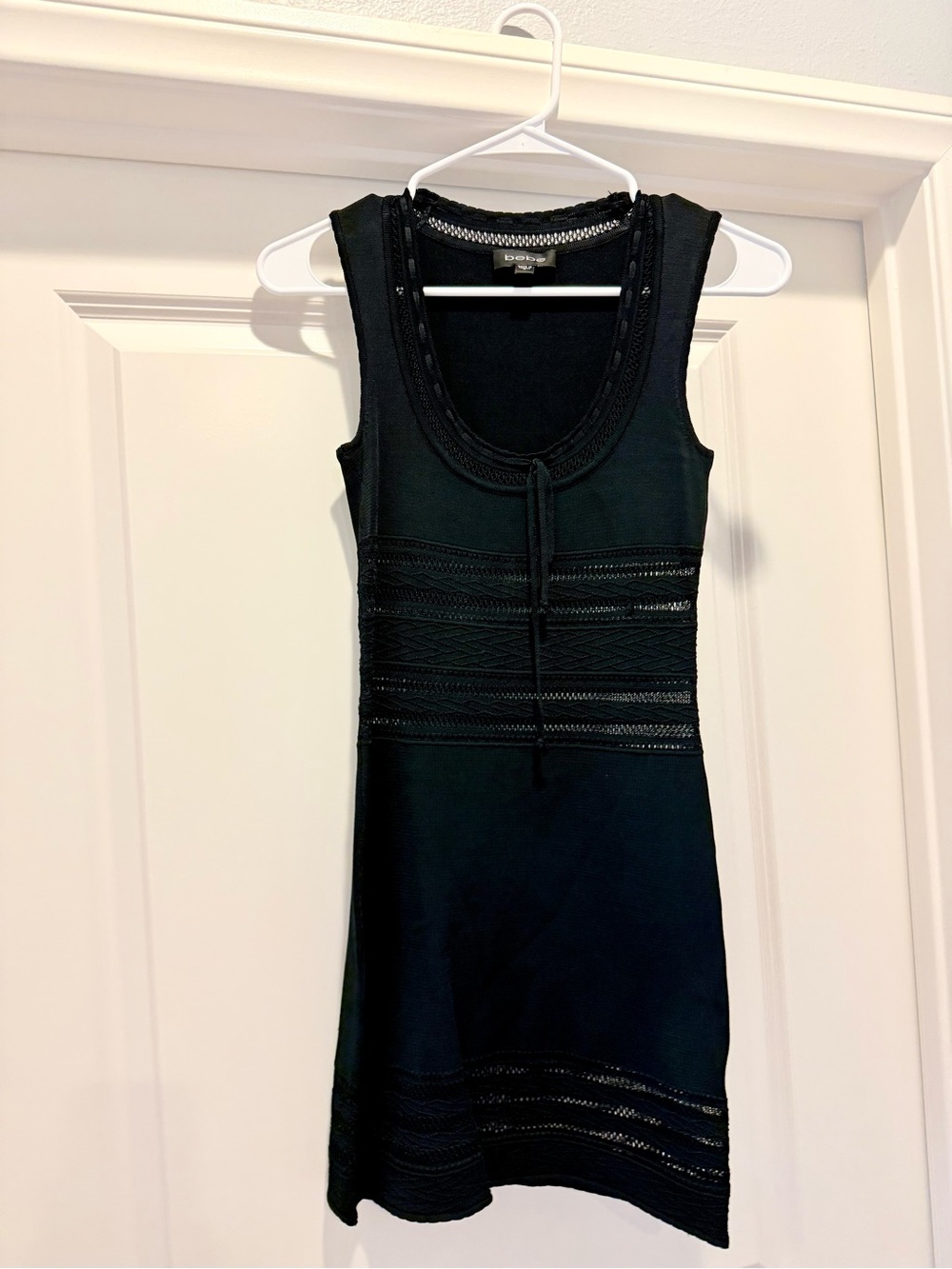 bebe Black Knit Crochet Openwork Sleeveless Mini Dress S Y2K